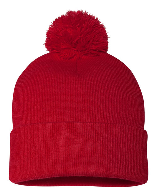 Embroidered Pom Pom Beanie
